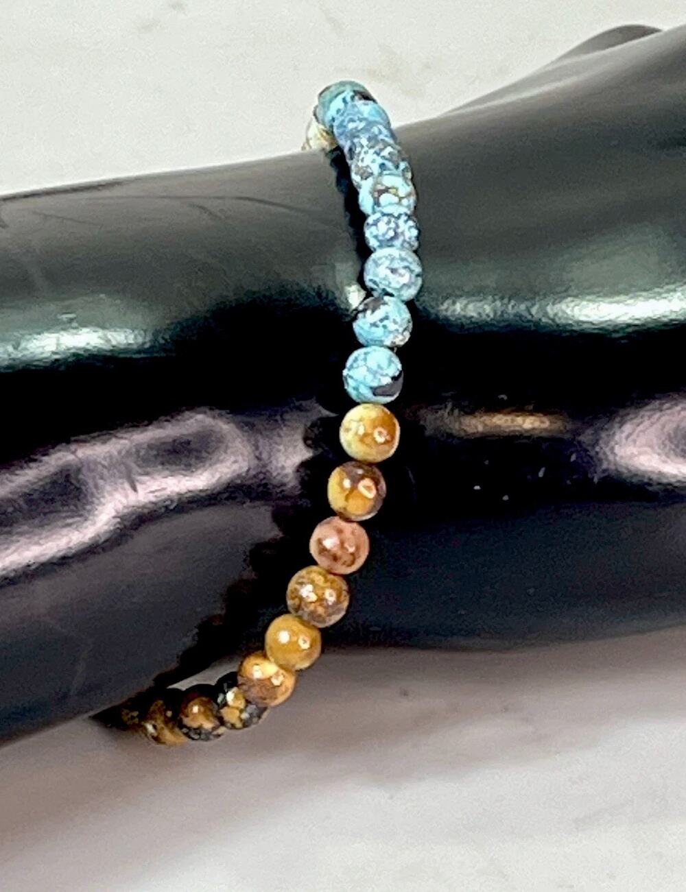 Multicolor Hubei Turquoise 4mm Beaded Stretch Bracelet 7”Southwestern Handmade